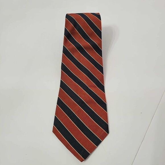 Robert Talbott Striped Silk Repp Tie Hand Sewn Red Navy Blue Gold Accent 54" - Picture 1 of 7